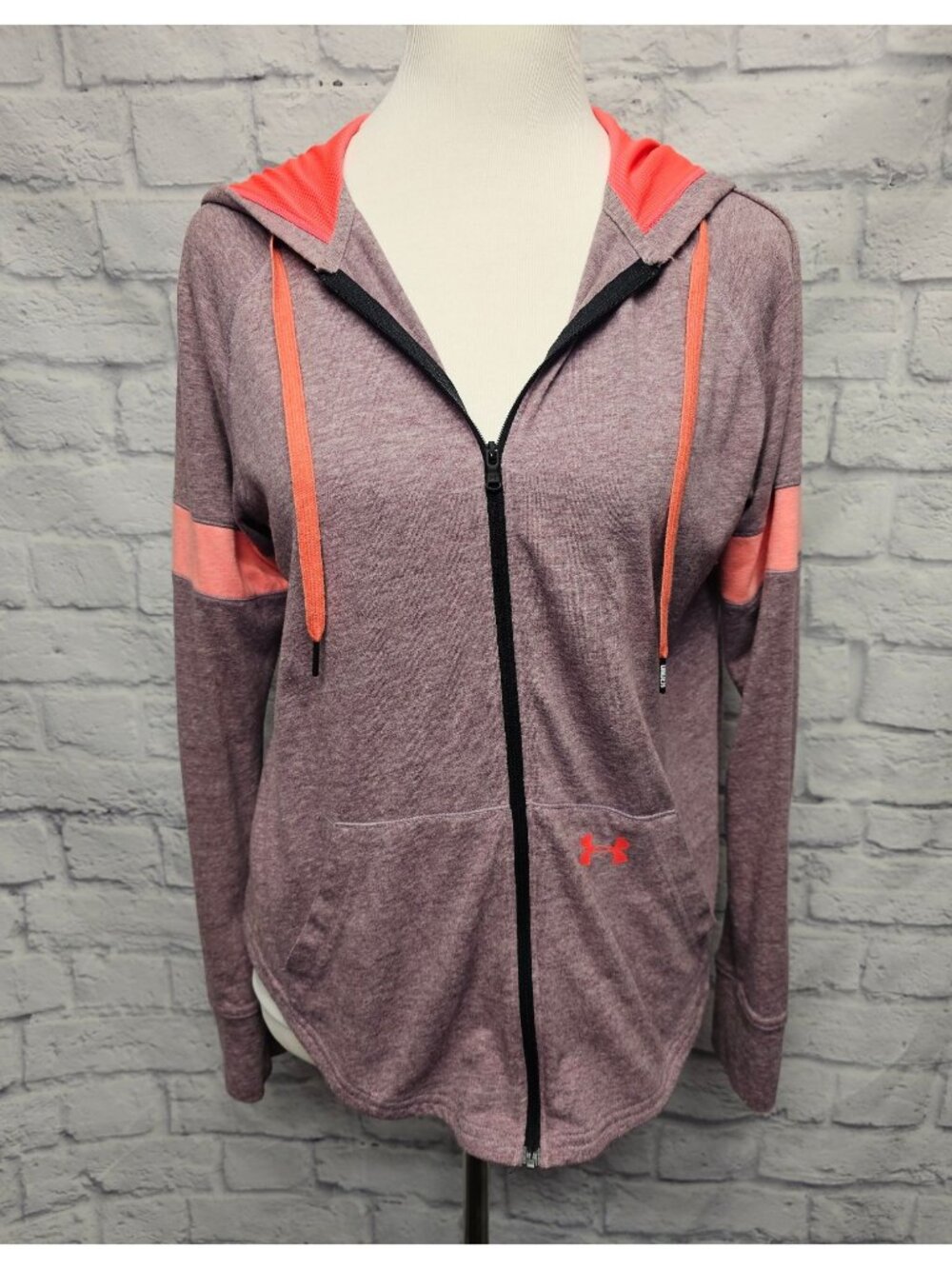 Under Armour S Loose Full Zip Mesh Hood Drawstring Pink Purple Pocket Hoodie Top